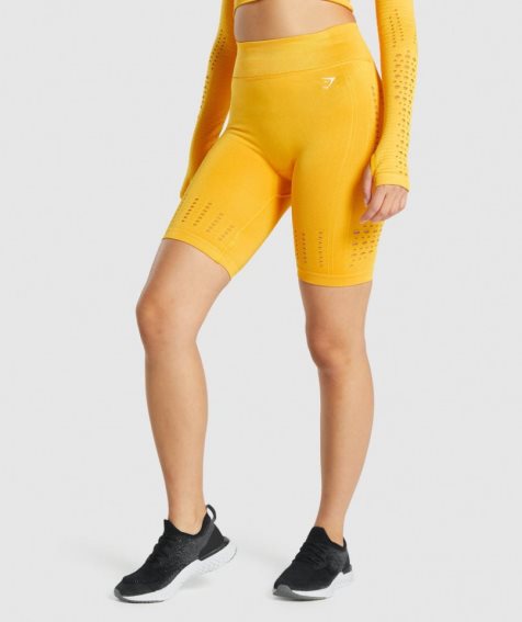 Women's Gymshark Glow Seamless Shorts Yellow | NZ 8CAFGN